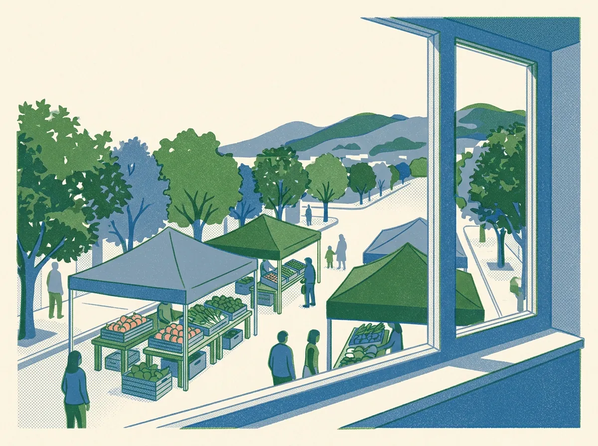 Illustration of farmers markets in Downtown Berkeley